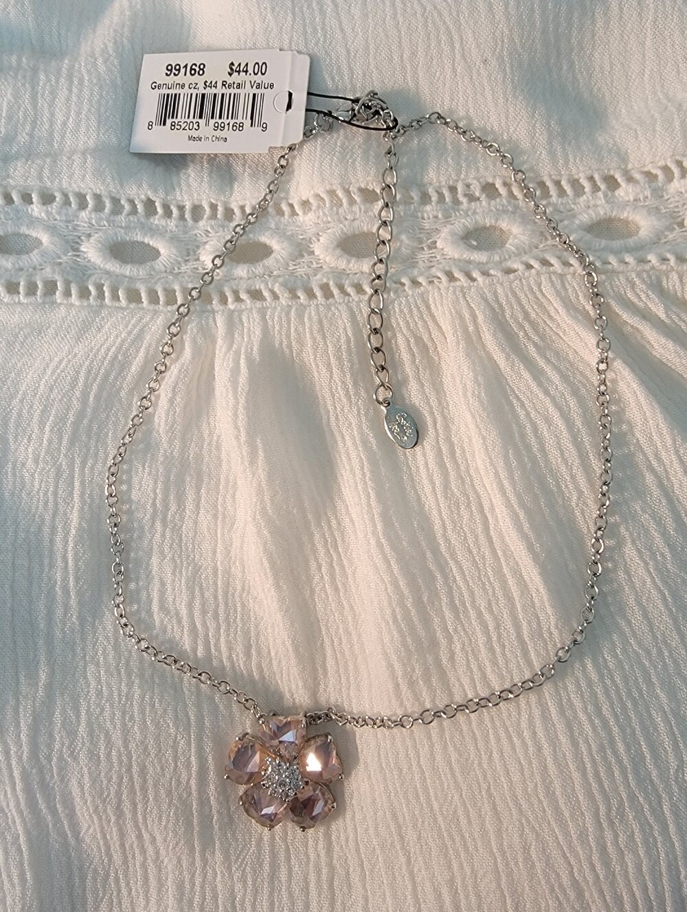 Cookie Lee Delicate Pink Crystal Flower Necklace - Women Jewelry